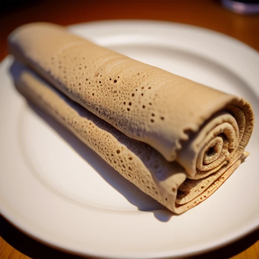 <lora:injera_v1:0.5>, food, injera, food, injera_focus, no_humans, photo_\(medium\), realistic, unconventional_media, rolled, Crepe