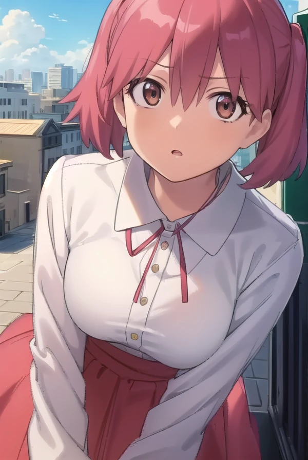 natsumihinata, <lora:natsumi hinata movie-lora-nochekaiser:1>,
natsumi hinata, short hair, twintails, pink hair, (brown eyes:1.5),
BREAK shirt, long sleeves, white shirt, collared shirt, ribbon, red ribbon, skirt, grey skirt,
BREAK outdoors, city, sky, clouds, sun, buildings, crowd, people,
BREAK looking at viewer, (cowboy shot:1.5),
BREAK <lyco:GoodHands-beta2:1>, (masterpiece:1.2), best quality, high resolution, unity 8k wallpaper, (illustration:0.8), (beautiful detailed eyes:1.6), extremely detailed face, perfect lighting, extremely detailed CG, (perfect hands, perfect anatomy),