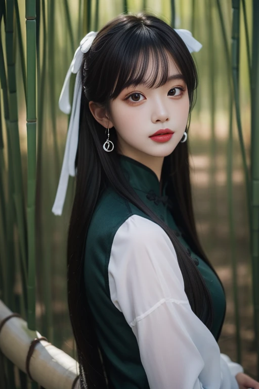 ltra-detailed,highly detailed,best quality,masterpiece,illustration,realistic,
yaozhi, 1girl, solo,chinese clothes,
looking at viewer,upper body,
outdoors, bamboo forest,
<lora:yaozhi_v1_02:0.7>