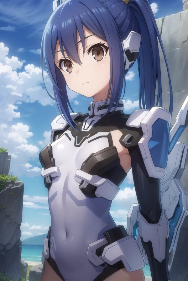 manatakamiya, <lora:mana takamiya s2-lora-nochekaiser:1>,
mana takamiya, long hair, hair between eyes, (brown eyes:1.3), blue hair, ponytail, sidelocks,
BREAK armor, leotard, bodysuit, covered navel, headgear, mecha musume,
BREAK outdoors, sky, clouds, sun, blue sky,
BREAK looking at viewer, (cowboy shot:1.5),
BREAK <lyco:GoodHands-beta2:1>, (masterpiece:1.2), best quality, high resolution, unity 8k wallpaper, (illustration:0.8), (beautiful detailed eyes:1.6), extremely detailed face, perfect lighting, extremely detailed CG, (perfect hands, perfect anatomy),