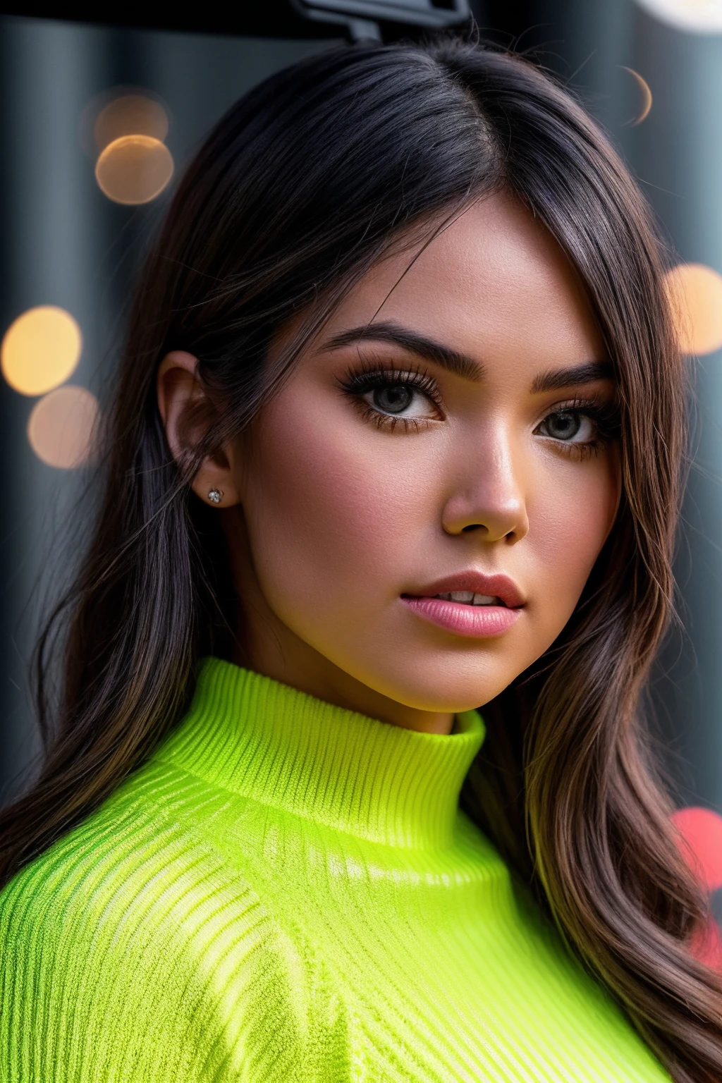 perfect cinematic shoot of a beautiful woman (EP0x1ll3ry:.99), a woman standing next to (gym), perfect hair, wearing sexy (Neon Yellow Mock neck Aran sweater tucked into a pleated metallic midi skirt with heels:1.2), (christmas decorations in background:1.1), (detailed background:1.1), (face focus), modelshoot style, (extremely detailed CG unity 8k wallpaper), professional majestic (photography by Desiree Cyganek:1.1), 24mm, exposure blend, hdr, extremely intricate, High (Detail:1.1), dramatic, soft cinematic light, (looking at viewer), (detailed atmosphere), 8k, highly detailed, rich environment, 4k textures, soft cinematic light, elegant, ((((cinematic look)))), soothing tones, insane details, hyperdetailed, ("Dreams into reality with SDKoh!":1.1), (absurdres:1.1), (epiCPhoto)