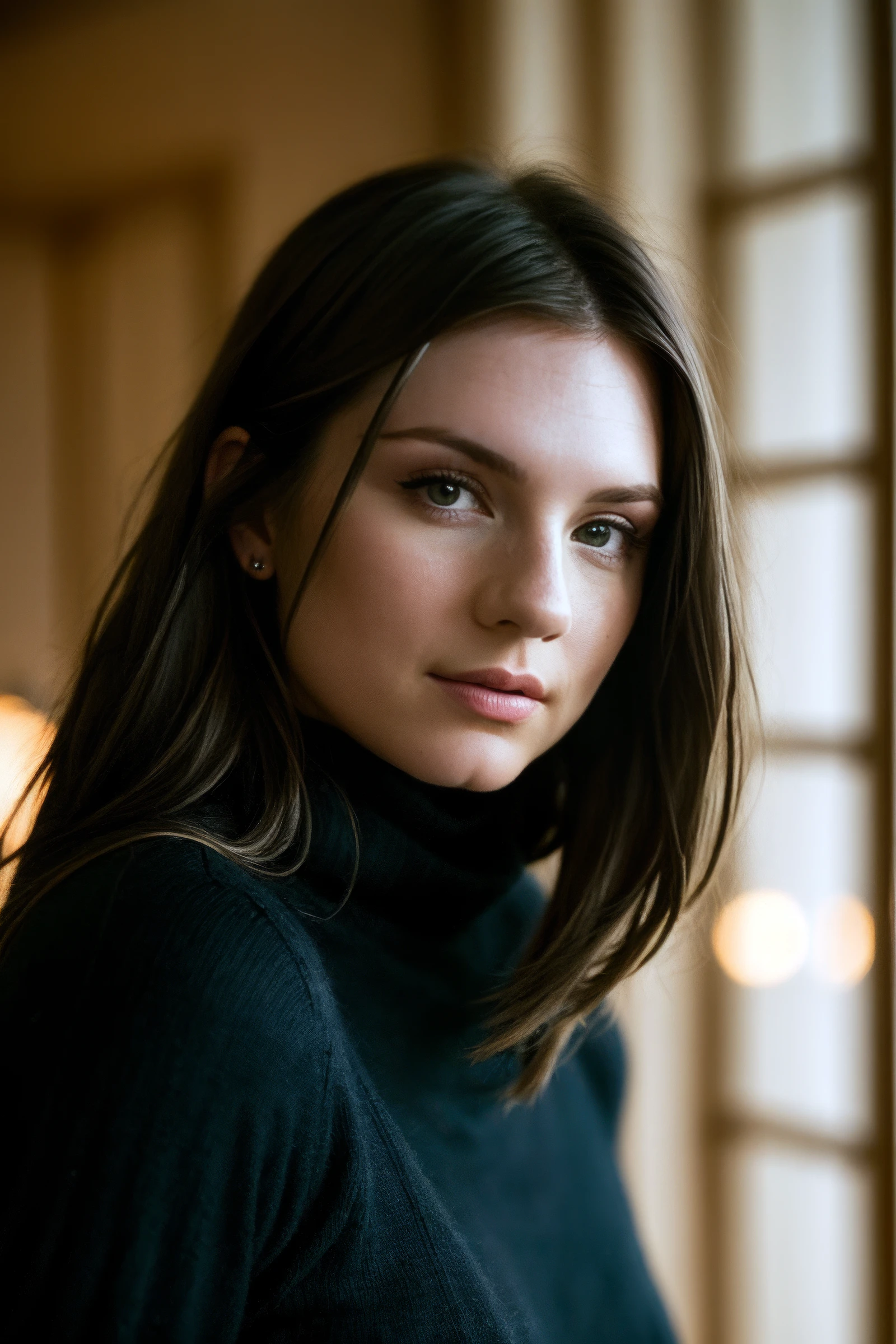 (maan_steenwinkel_V3:0.93), perfect hair, turtleneck sweater, perfect eyes, (soft diffused lighting), bokeh, sharp focus on subject