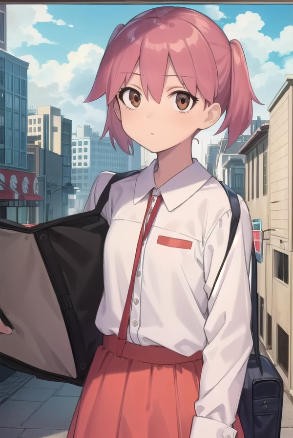 natsumihinata, <lora:natsumi hinata movie-lora-nochekaiser:1>,
natsumi hinata, short hair, twintails, pink hair, (brown eyes:1.5),
BREAK shirt, long sleeves, white shirt, collared shirt, ribbon, red ribbon, skirt, grey skirt,
BREAK outdoors, city, sky, clouds, sun, buildings, crowd, people,
BREAK looking at viewer, (cowboy shot:1.5),
BREAK <lyco:GoodHands-beta2:1>, (masterpiece:1.2), best quality, high resolution, unity 8k wallpaper, (illustration:0.8), (beautiful detailed eyes:1.6), extremely detailed face, perfect lighting, extremely detailed CG, (perfect hands, perfect anatomy),