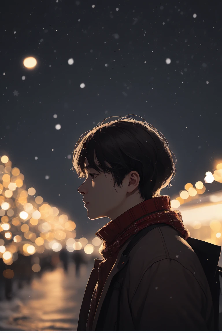 (portrait), masterpiece, best quality, ultra-detailed, illustration,
1man solo, portrait
snowing, visible breath, night sky, christmas lights, bokeh
((facing viewer))
<lora:Festive_Bokeh_Anime:.8>