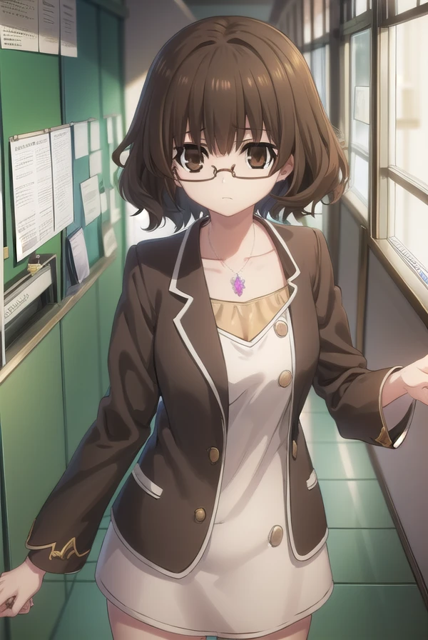 tamaeokamine, <lora:tamae okamine s2-lora-nochekaiser:1>,
tamae okamine, short hair, bangs, brown hair, (brown eyes:1.5), glasses, semi-rimless eyewear, red-framed eyewear, under-rim eyewear, bespectacled,
BREAK shirt, long sleeves, jewelry, necklace, pink shirt, collarbone,
BREAK indoors, classroom,
BREAK looking at viewer, (cowboy shot:1.5),
BREAK <lyco:GoodHands-beta2:1>, (masterpiece:1.2), best quality, high resolution, unity 8k wallpaper, (illustration:0.8), (beautiful detailed eyes:1.6), extremely detailed face, perfect lighting, extremely detailed CG, (perfect hands, perfect anatomy),