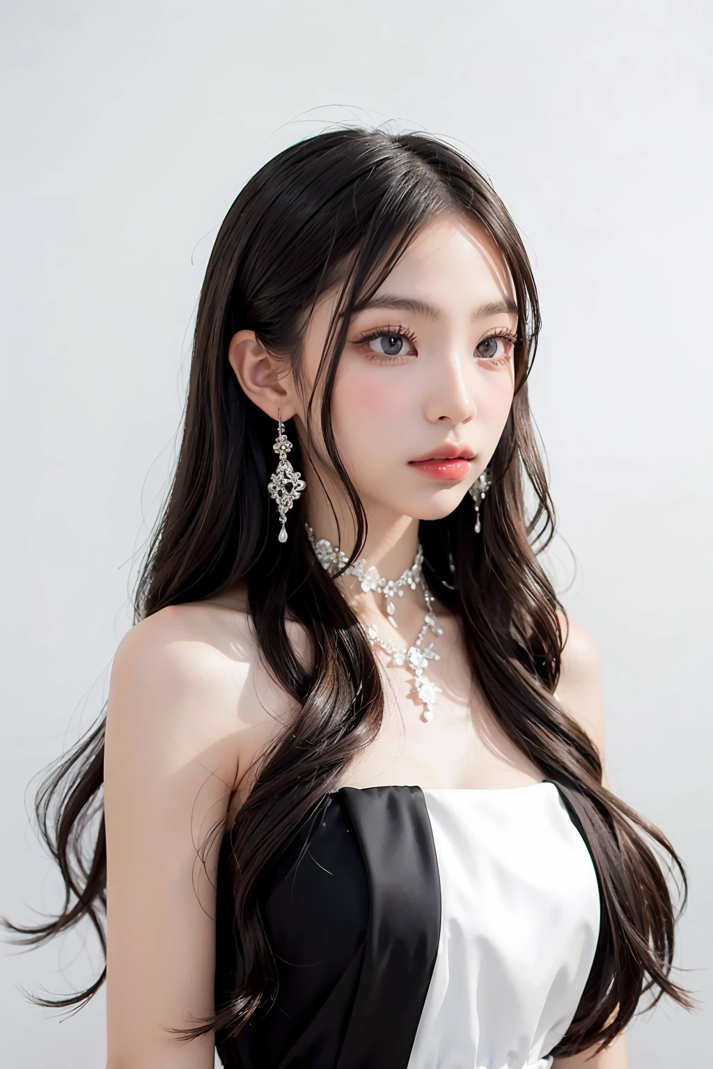 1girl, black formal long dress,white background, <lora:Taaoem4EVE-02:1>