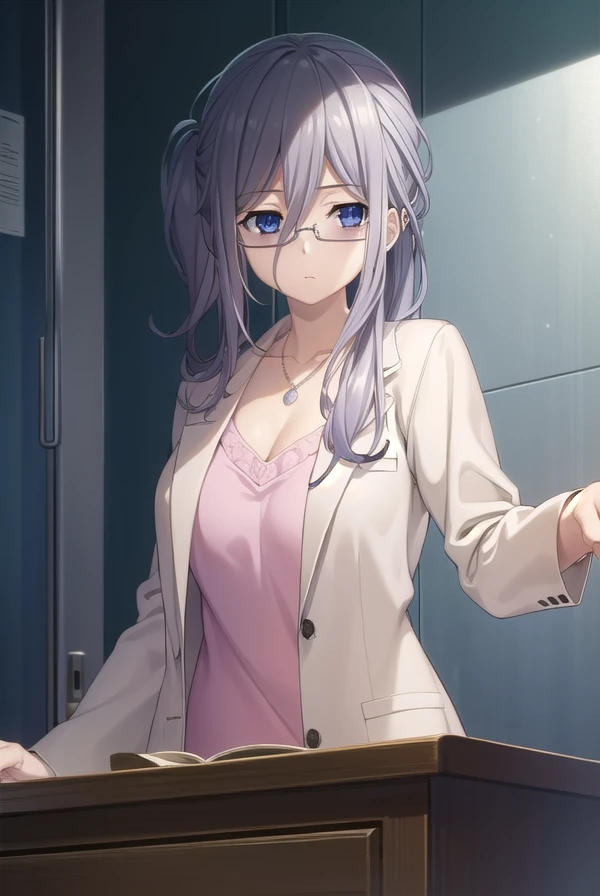 reinamurasame, <lora:reina murasame s2-lora-nochekaiser:1>,
reina murasame, long hair, blue eyes, grey hair, side ponytail, hair between eyes,
BREAK shirt, (pink shirt:1.2), cleavage, collarbone, necklace, labcoat, white labcoat, skirt, pencil skirt, black skirt, open clothes, glasses, stuffed toy, stuffed animal, teddy bear,
BREAK indoors, classroom,
BREAK looking at viewer, (cowboy shot:1.5),
BREAK <lyco:GoodHands-beta2:1>, (masterpiece:1.2), best quality, high resolution, unity 8k wallpaper, (illustration:0.8), (beautiful detailed eyes:1.6), extremely detailed face, perfect lighting, extremely detailed CG, (perfect hands, perfect anatomy),