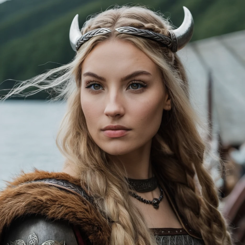 Portrait photo of a viking princess, Nikon Z9, realistic matte skin, skin texture visible, (sharp focus), (high quality), looking straight at the camera