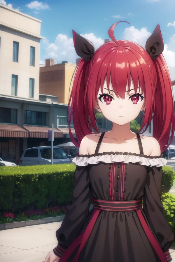 kotoriitsuka, <lora:kotori itsuka s2-lora-nochekaiser:1>,
kotori itsuka casual, long hair, (red eyes:1.3), dress, twintails, ahoge, red hair, candy, lollipop, frills, long sleeves, collarbone, 
BREAK ,
BREAK outdoors, city, sky, clouds, buildings, sun,
BREAK looking at viewer, (cowboy shot:1.5),
BREAK <lyco:GoodHands-beta2:1>, (masterpiece:1.2), best quality, high resolution, unity 8k wallpaper, (illustration:0.8), (beautiful detailed eyes:1.6), extremely detailed face, perfect lighting, extremely detailed CG, (perfect hands, perfect anatomy),