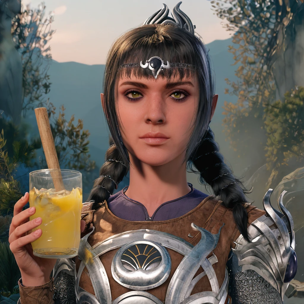shadowheart sipping lemonade in a movie theatre <lora:shadowheart:1>