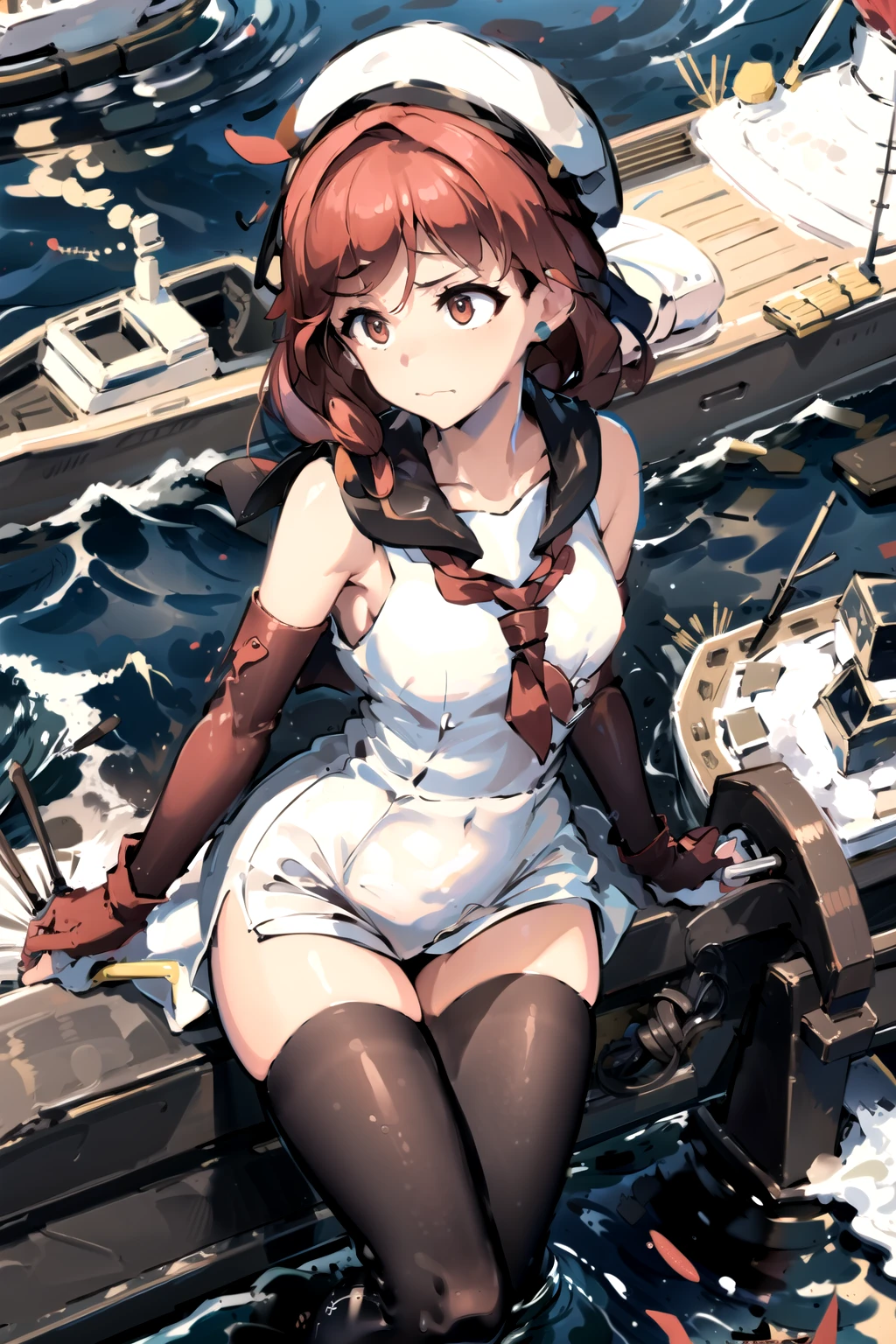 <lora:SailorGirl-16:0.8>, SailorT, dress, sailor hat, water, boat, <lora:Yume-14:0.75>, YumeGG, best quality, masterpiece, highres