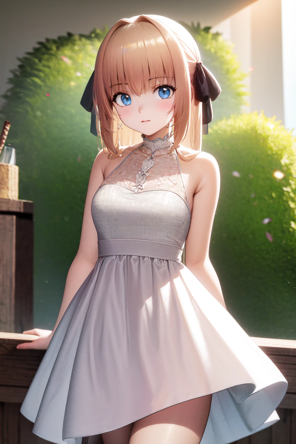 masterpiece, best quality, highres, 1girl hair ribbon <lora:lysia_plaid_no_outfit:1> white dress