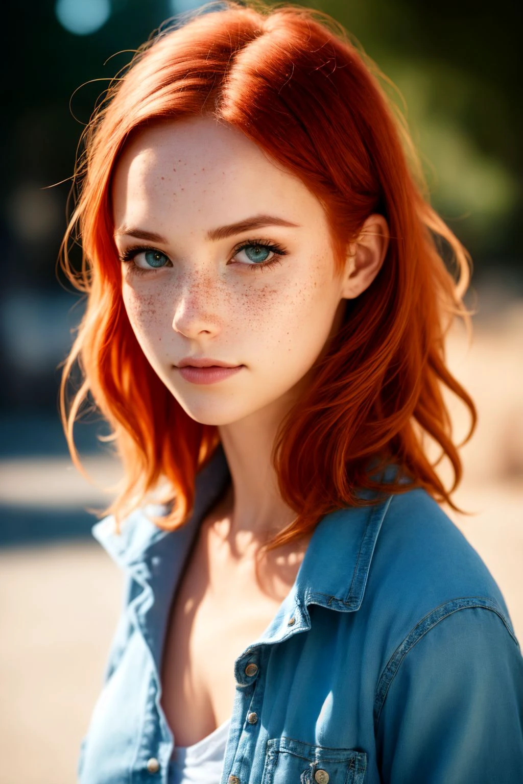 redhead Portrait, shot on Leica, shadowplay, gorgeous lighting, subtle pastel hues, 8k, pretty freckles