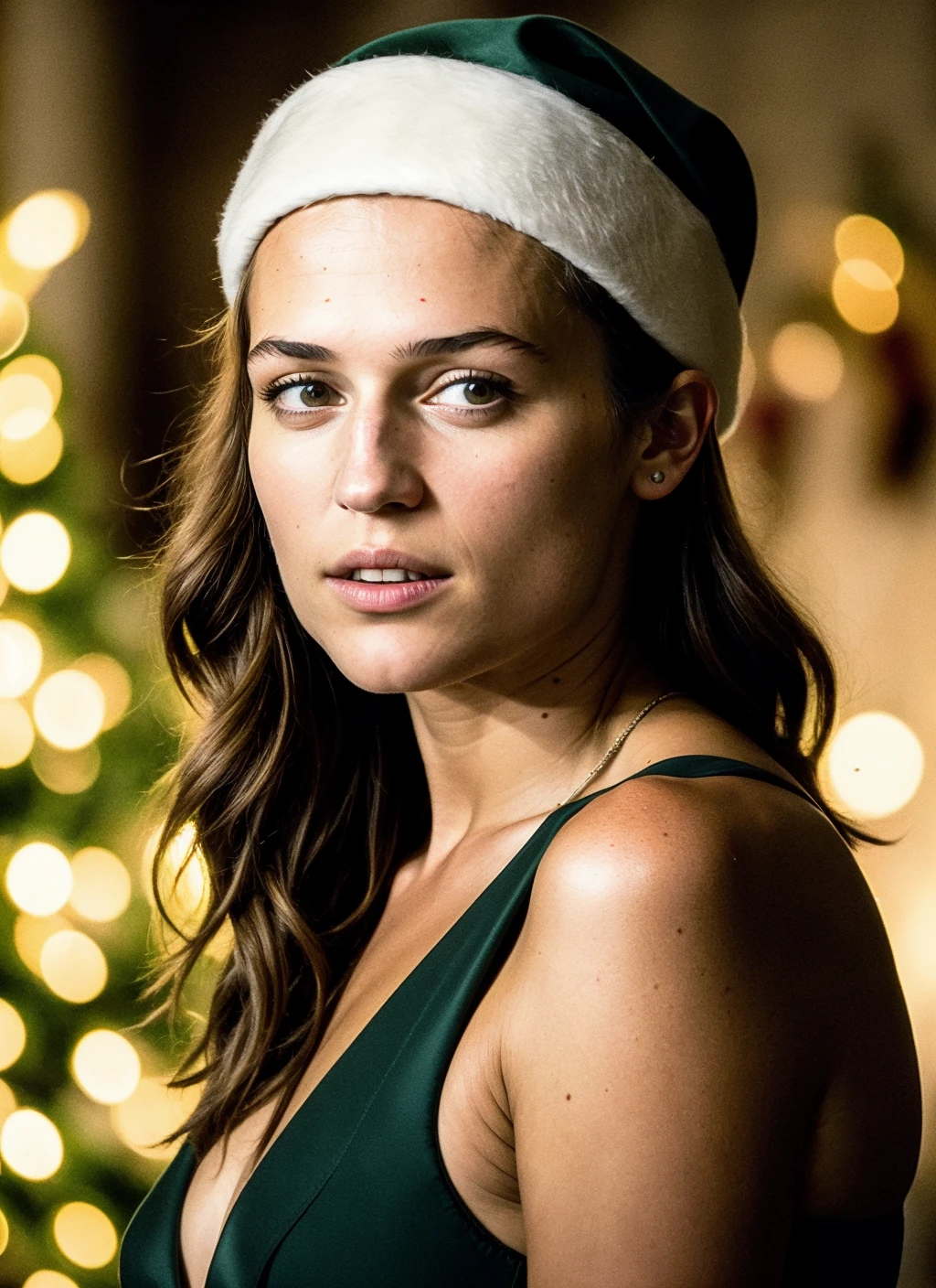 RAW photo of 20 years old aliciavikander-ti, natural lighting, 8k uhd, dslr, high quality, film grain, Fujifilm XT3, <lora:add_detail:0.7>, by Peter Lindbergh, christmas theme, young