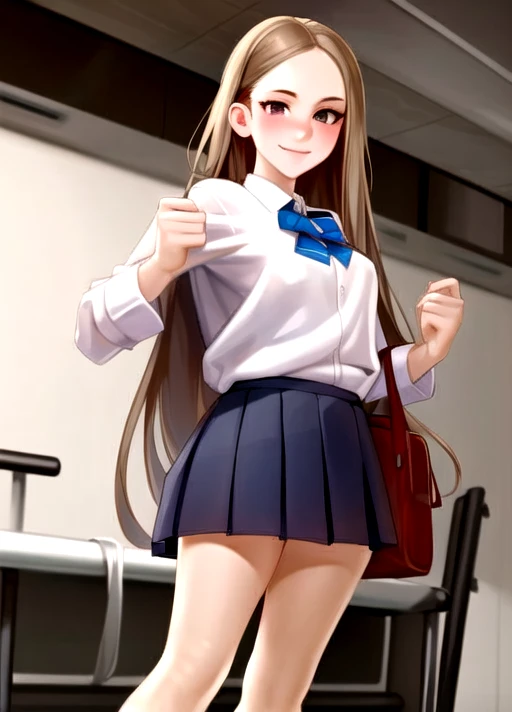 high quality,1girl,smile, oiled,young,oiled,school,school_uniform,white_shirt,skirt,thigh_highs,
 <lora:kairunoburoguby_yoa-09:1>