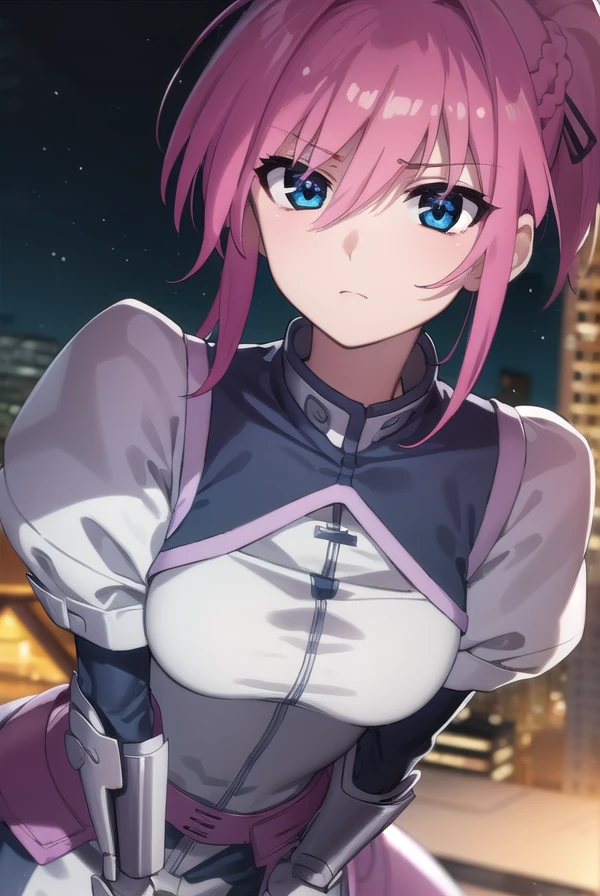 signum, <lora:signum movie2-lora-nochekaiser:1>,
signum, long hair, blue eyes, hair ribbon, ponytail, pink hair,
BREAK gloves, jacket, weapon, open clothes, sword, open jacket, magical girl, gauntlets, cropped jacket, waist cape, puffy sleeves,
BREAK outdoors, city, sky, night, starry sky, star \(sky\), moon,
BREAK looking at viewer, (cowboy shot:1.5),
BREAK <lyco:GoodHands-beta2:1>, (masterpiece:1.2), best quality, high resolution, unity 8k wallpaper, (illustration:0.8), (beautiful detailed eyes:1.6), extremely detailed face, perfect lighting, extremely detailed CG, (perfect hands, perfect anatomy),