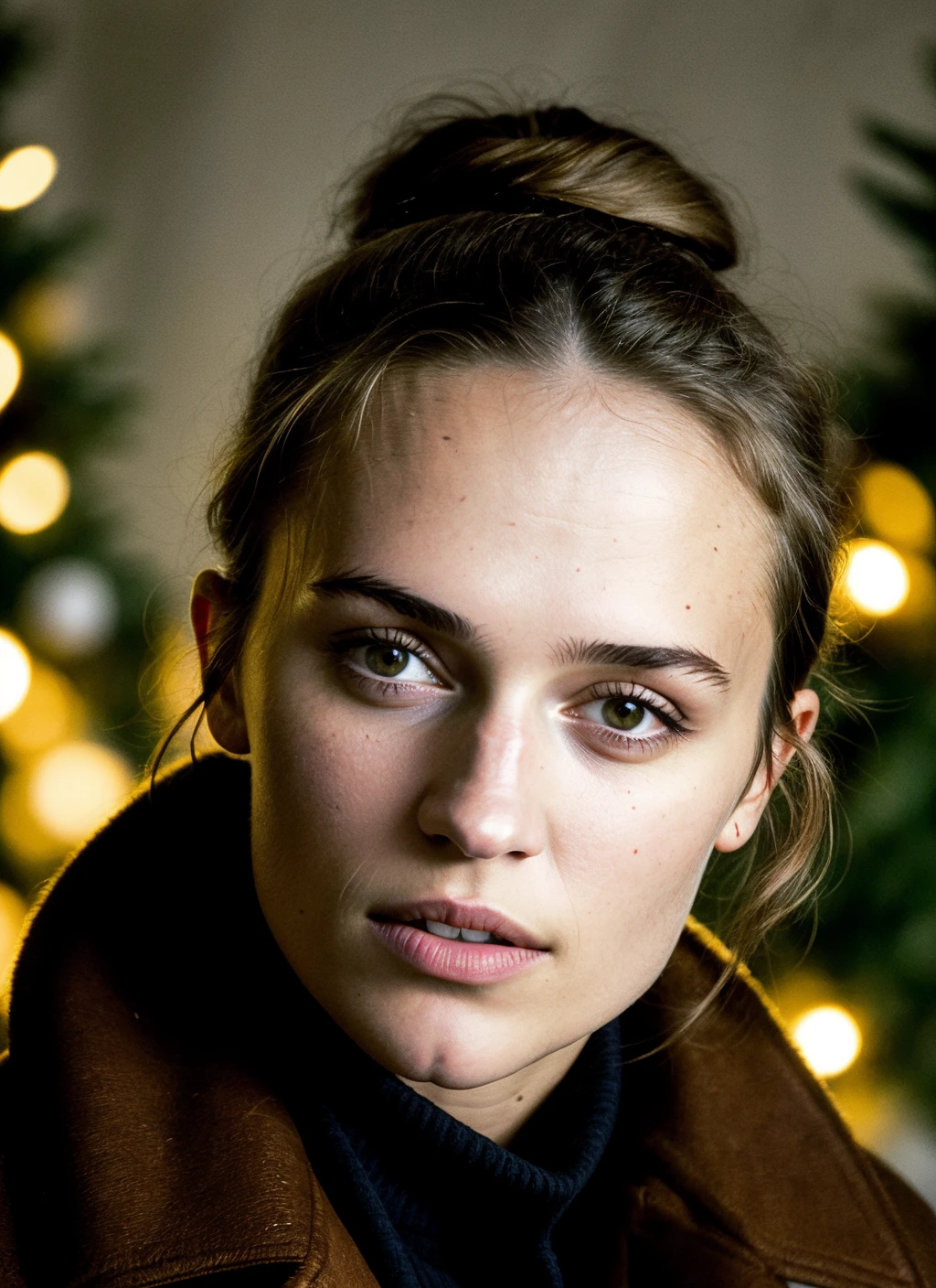 RAW photo of 20 years old aliciavikander-ti, natural lighting, 8k uhd, dslr, high quality, film grain, Fujifilm XT3, <lora:add_detail:0.7>, by Peter Lindbergh, christmas theme, young