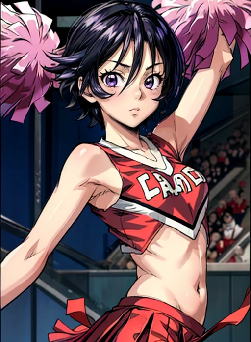 best quality, (masterpiece),(ultra-detailed), (high quality), (high resolution),<lora:add_detail:0.7> , <lora:Suzuna:0.7>,suzuna taki, short hair, purple eyes, cheerleader