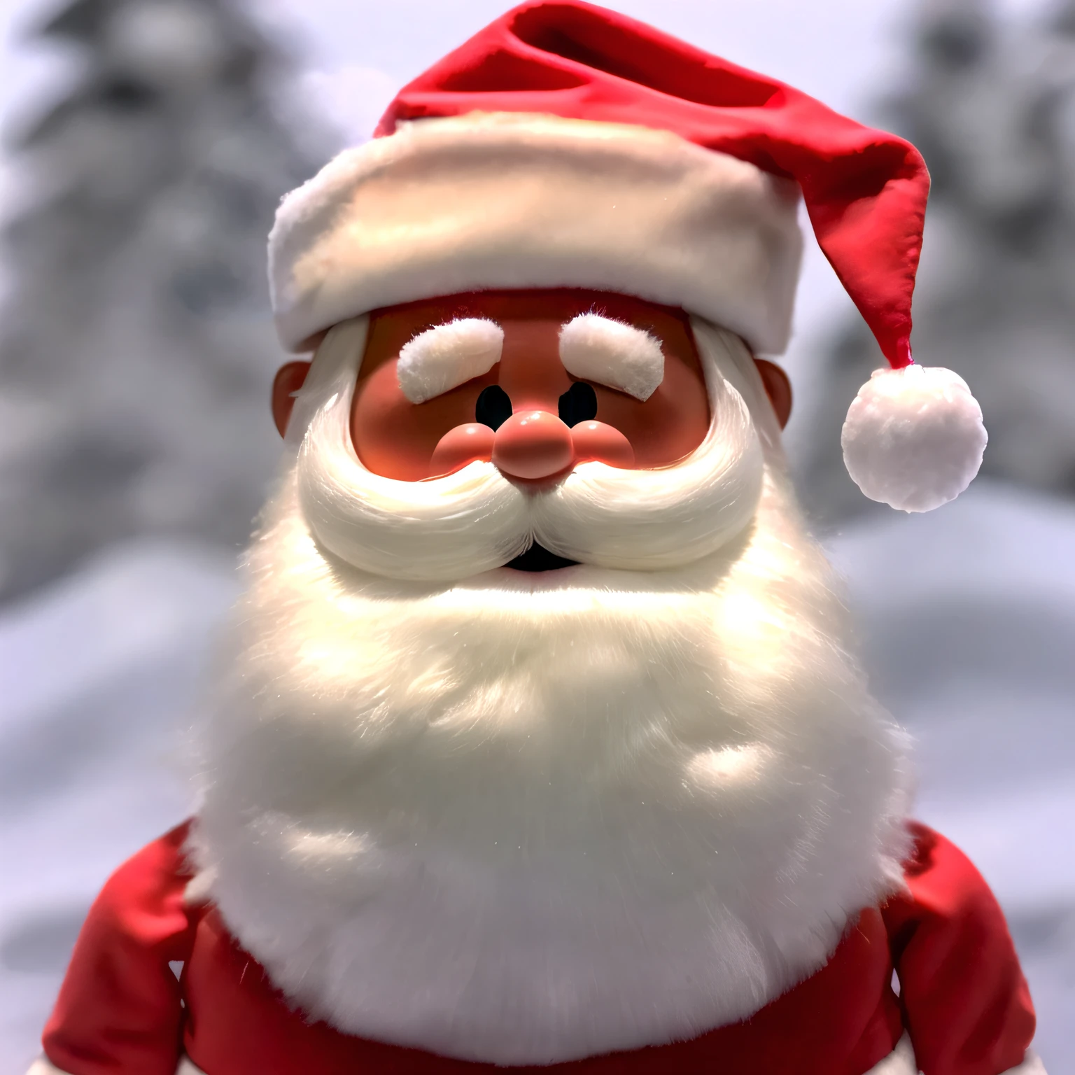 <lora:RankinBass v2:1>, RankinBass, masterpiece, best quality, close-up, portrait, Santa next to Santa's big red sleigh, doll, plastic, miniature, beautiful, simple eyes, happy, open mouth, Christmas, snowing, snowflakes, (pixar style:0.3)