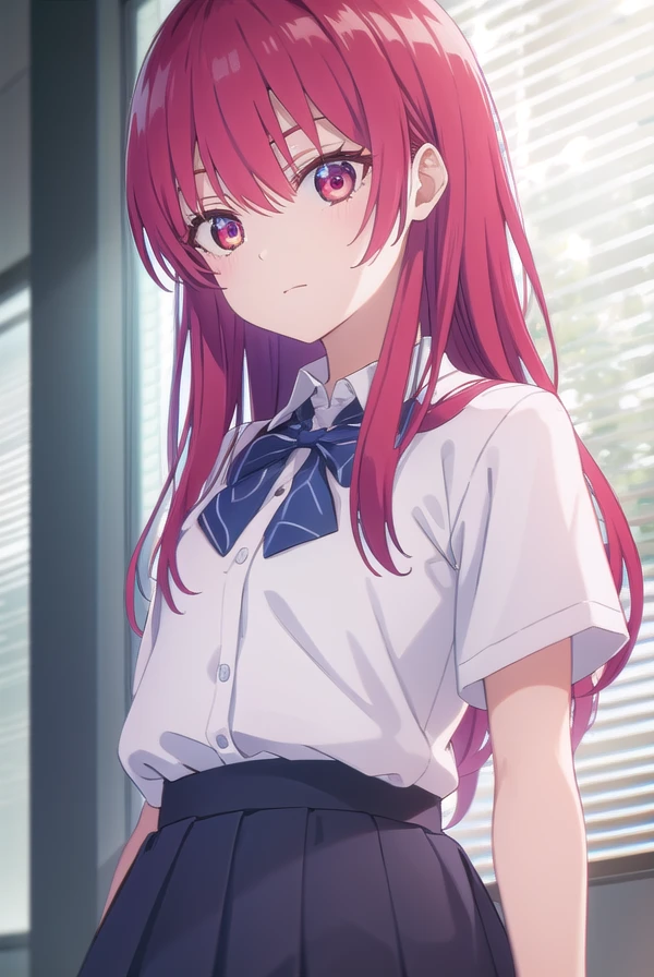 sakisaki, <lora:saki saki s2-lora-nochekaiser:1>,
saki saki, long hair, bangs, (red eyes:1.3), red hair,
BREAK skirt, shirt, bow, school uniform, white shirt, short sleeves, pleated skirt, bowtie, blue skirt,
BREAK indoors, classroom,
BREAK looking at viewer, (cowboy shot:1.5),
BREAK <lyco:GoodHands-beta2:1>, (masterpiece:1.2), best quality, high resolution, unity 8k wallpaper, (illustration:0.8), (beautiful detailed eyes:1.6), extremely detailed face, perfect lighting, extremely detailed CG, (perfect hands, perfect anatomy),
