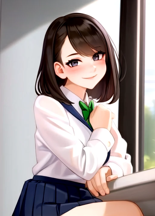 high quality,1girl,smile, oiled,young,oiled,school,school_uniform,white_shirt,skirt,thigh_highs,
 <lora:kairunoburoguby_yoa-09:1>