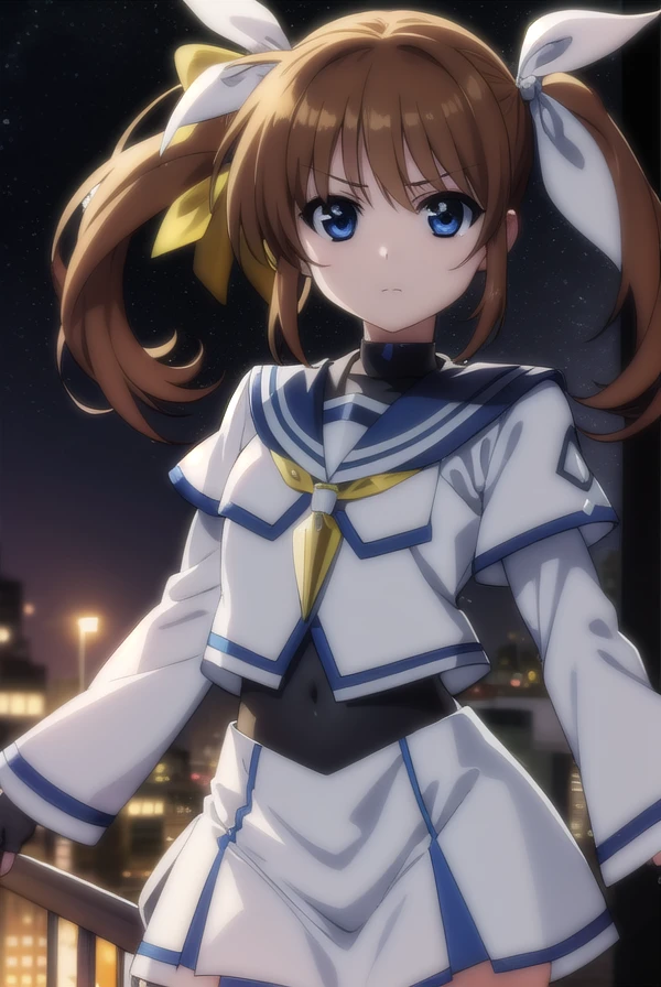 nanohatakamachi, <lora:nanoha takamachi movie2-lora-nochekaiser:1>,
nanoha takamachi, takamachi nanoha, brown hair, twintails, blue eyes,
BREAK gloves, long sleeves, wings, fingerless gloves, magical girl, winged footwear,
BREAK outdoors, city, night, starry sky,
BREAK looking at viewer, (cowboy shot:1.5),
BREAK <lyco:GoodHands-beta2:1>, (masterpiece:1.2), best quality, high resolution, unity 8k wallpaper, (illustration:0.8), (beautiful detailed eyes:1.6), extremely detailed face, perfect lighting, extremely detailed CG, (perfect hands, perfect anatomy),