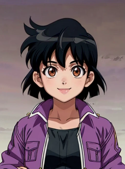 best quality, (masterpiece),(ultra-detailed), (high quality), (high resolution),<lora:add_detail:0.7> ,   <lora:makotoshido:0.7>,1girl, black hair, brown eyes, jacket, long hair, looking at viewer, makoto shido,purple jacket, smile, solo, upper body