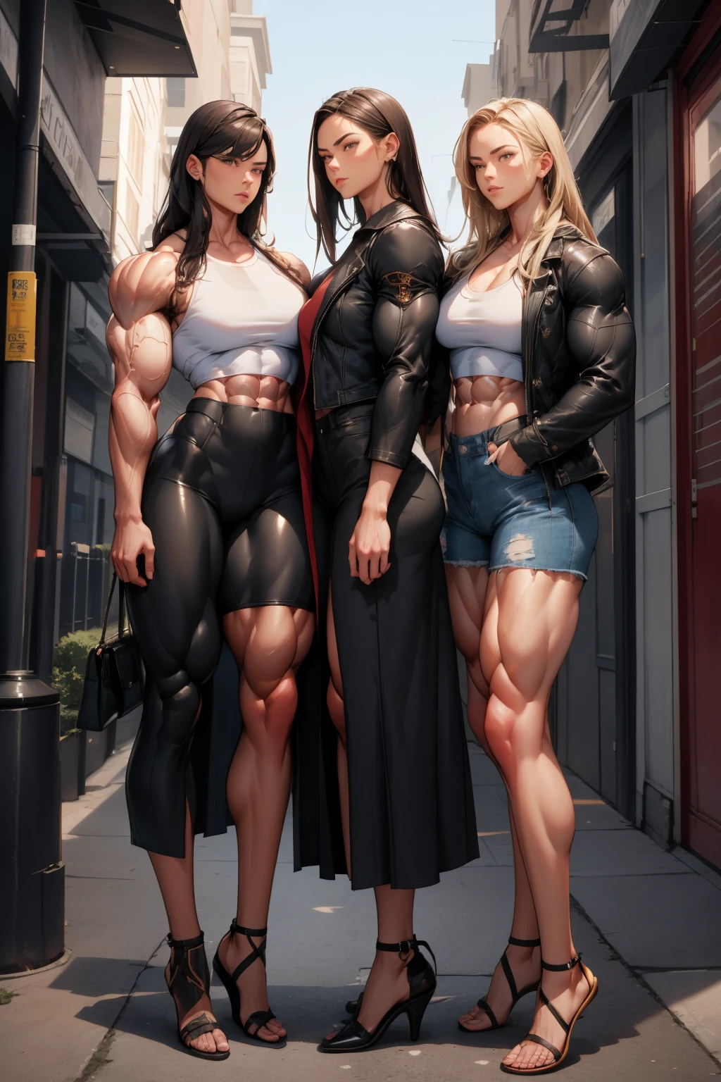 multiple girls,hetero,couple,sidelocks,height difference,[:muscles,thighs:0.4]<lora:musclesV7:1>