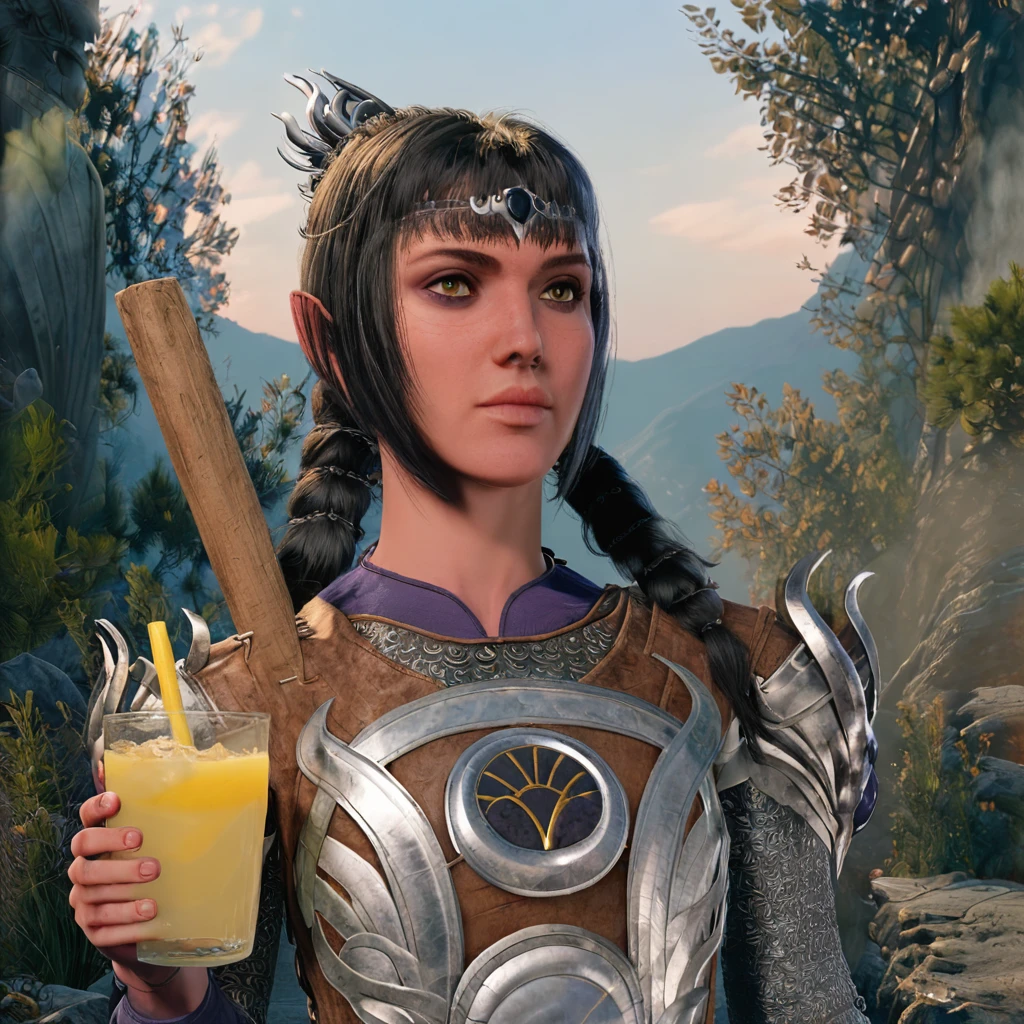 shadowheart sipping lemonade in a movie theatre <lora:shadowheart:1>