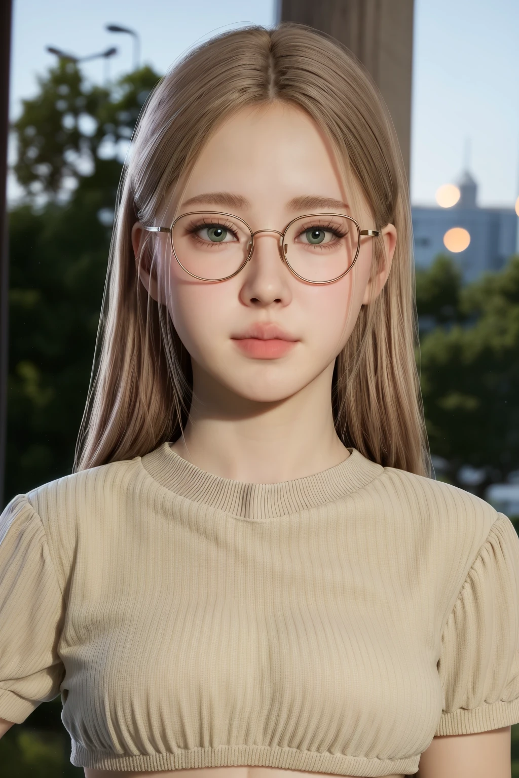 Simple White Background,
short sleeves, cropped top,short skirt,navel,
<lora:inzol_Korean_girl-KK77-V1:0.7>,semi-rimless eyewear,
grey eyes, blonde hair,bangs,Long_hair,
,<lora:more_details:0.1>,
1 girl, 20yo,Young female,Beautiful long legs,Beautiful body,
Beautiful Nose,Beautiful character design, perfect eyes, perfect face,expressive eyes,perfect balance,
looking at viewer,(Focus on her face),closed mouth, (innocent_big_eyes:1.0),(Light_Smile:0.3),
official art,extremely detailed CG unity 8k wallpaper, perfect lighting,Colorful, Bright_Front_face_Lighting,White skin,
(masterpiece:1.0),(best_quality:1.0), ultra high res,4K,ultra-detailed,
photography, 8K, HDR, highres, absurdres:1.2, Kodak portra 400, film grain, blurry background, bokeh:1.2, lens flare, (vibrant_color:1.2),professional photograph,
(Beautiful,large_Breasts:1.4), (beautiful_face:1.5),(narrow_waist),