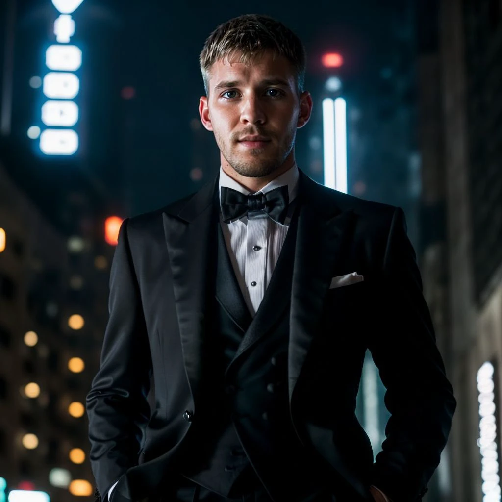 portrait of bradleyj person, in blade runner, professional photography, high resolution, 4k, detailed photo, <lora:bradleyj_46350:1>
