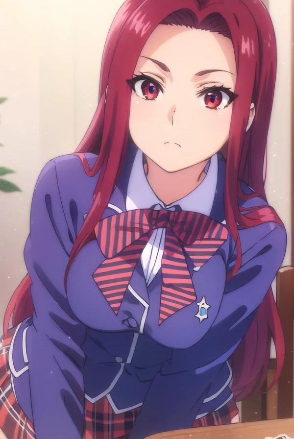 ryoukosakaki, <lora:ryouko sakaki s1-lora-nochekaiser:1>,
ryouko sakaki, long hair, (red eyes:1.3), red hair, (forehead:1.2),
BREAK bow, school uniform, striped, bowtie, blazer, striped bowtie, blue blazer, brown skirt, plaid skirt, plaid,
BREAK indoors, kitchen,
BREAK looking at viewer, (cowboy shot:1.5),
BREAK <lyco:GoodHands-beta2:1>, (masterpiece:1.2), best quality, high resolution, unity 8k wallpaper, (illustration:0.8), (beautiful detailed eyes:1.6), extremely detailed face, perfect lighting, extremely detailed CG, (perfect hands, perfect anatomy),