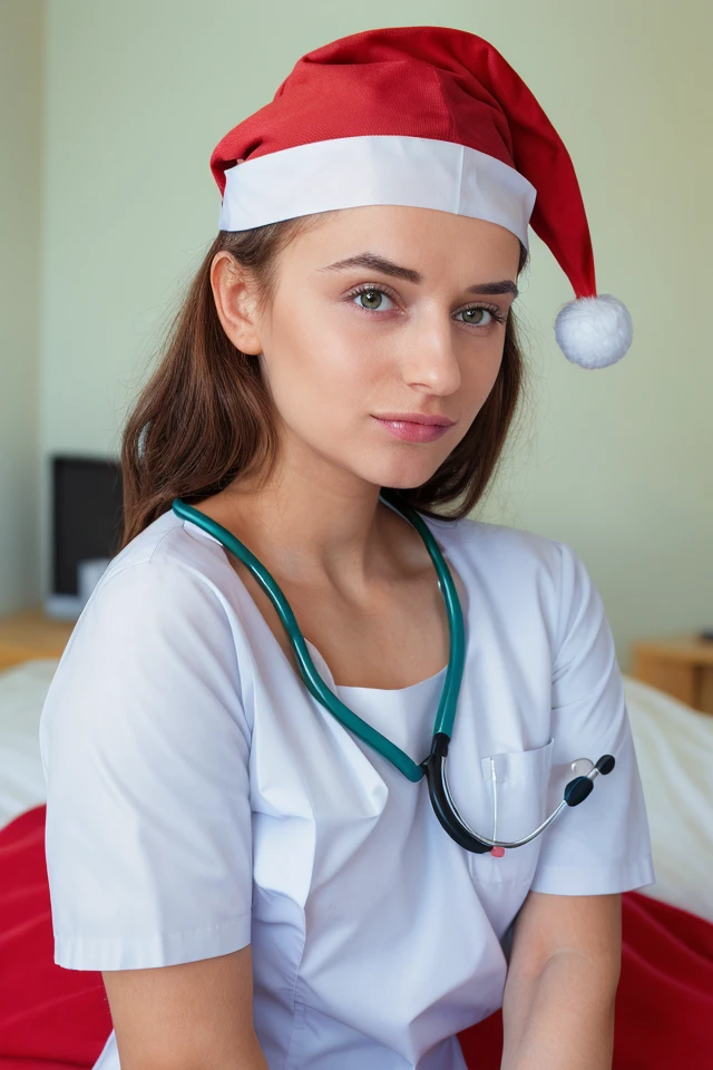 <lora:Gigi_v1-000020:0.9>g1g1, portrait photo of a woman, (wearing nurse uniform:1.2), closed mouth, standing in a hospital near a bed, medical devices, wearing red christmas hat
, 8k high definition, high detail eyes, highest quality, skin texture, masterpiece, best quality, perfect lighting, cinematic lighting, (sharp focus:1.2), HDR, beauty, ultra-detailed, amazing, eos, skin_pores <lora:polyhedron_all_eyes:0.2> highly detailed iris <lora:more_details:0.3>