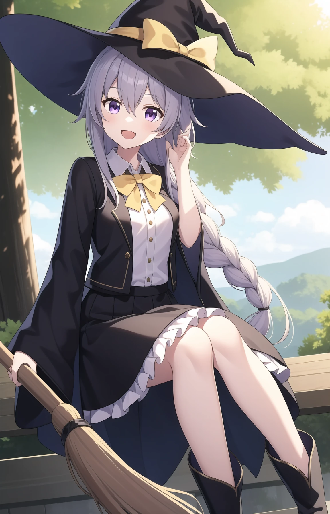 realistically, longhair, silver hair, brown eyes, glowing eyes, white short skirt, super shot skirt, Blush, daytime, Wet from the rain, see through, sleeveless shirt, nipples, , pussy, crotch, very young, sexy smile, Knee steep, Spread your legs, windy, elaina, the skirt is turned up, Hand open skirt, masterpiece, highest quality, very High resolution, (detailed and beautiful eyes), highly detailed face, perfect lighting, Very detailed CG, (perfect hands, perfect anatomy), witch, earthworm view,