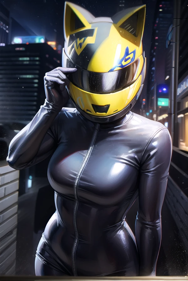 celtysturluson, <lora:celty sturluson s1-lora-nochekaiser:1>,
celty sturluson, animal ears, cat ears, bodysuit, helmet, ground vehicle, skin tight, motor vehicle, black bodysuit, motorcycle, (motorcycle helmet:1.5),
BREAK ,
BREAK outdoors, city, night, sky, starry sky, moon,
BREAK looking at viewer, (cowboy shot:1.5),
BREAK <lyco:GoodHands-beta2:1>, (masterpiece:1.2), best quality, high resolution, unity 8k wallpaper, (illustration:0.8), (beautiful detailed eyes:1.6), extremely detailed face, perfect lighting, extremely detailed CG, (perfect hands, perfect anatomy),