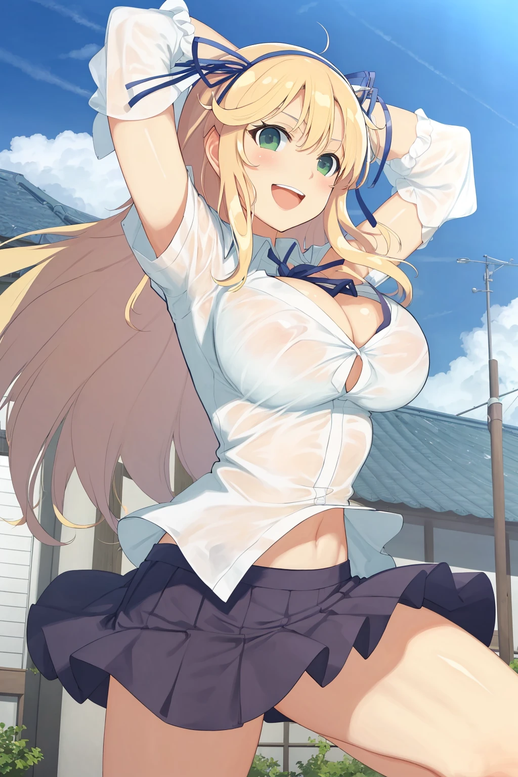 masterpiece, best quality, katsuragi (senran kagura), open mouth, green eyes, smile <lora:katsuragi_senran kagura-000014:0.7> <lora:Senran_kagura_style:0.3>