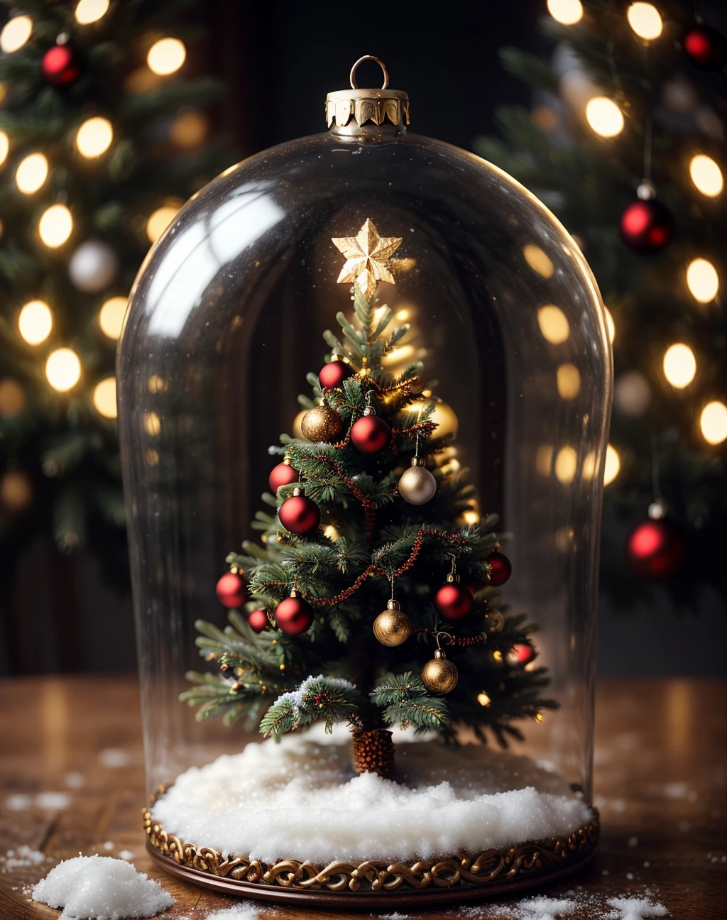 cinematic film still A miniature tabletop a pleasant christmas time canada landscape, snow, trees, christmas shop, glowing under an ornate glass dome, by paulette tavormina and michael whelan and donato giancola, inside a dusty abandoned laboratory, hyper realistic, extremely detailed, dramatic lighting, victorian, unreal engine, featured on artstation, octane rendar., <lora:quiron_Chritsmas_v1_lora:0.67> ChristmasQuiron style, Christmas, Christmas tree, Christmas decorations, best quality, ultra detailed, 8k, mysterious. . shallow depth of field, vignette, highly detailed, high budget Hollywood movie, bokeh, cinemascope, moody, epic, gorgeous, film grain, grainy