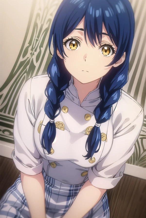 megumitadokoro, <lora:megumi tadokoro s1-lora-nochekaiser:1>,
megumi tadokoro, long hair, blue hair, (yellow eyes:1.3), braid, twin braids,
BREAK chef, pants, white pants,
BREAK indoors, kitchen,
BREAK looking at viewer, (cowboy shot:1.5),
BREAK <lyco:GoodHands-beta2:1>, (masterpiece:1.2), best quality, high resolution, unity 8k wallpaper, (illustration:0.8), (beautiful detailed eyes:1.6), extremely detailed face, perfect lighting, extremely detailed CG, (perfect hands, perfect anatomy),