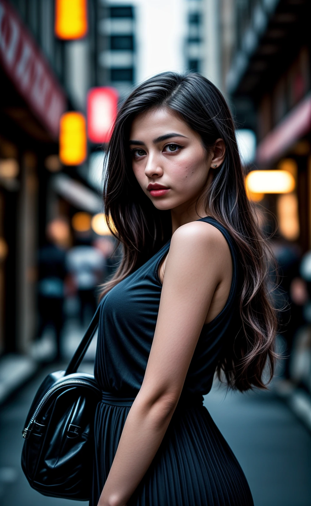 (extremely intricate:1.3), (realistic), photo of an Arab woman in a bustling metropolis, weaving through crowded streets and dark alleyways, close up, Detailed clothes, green eyes, flowing hair, determined expression, shiny glossy skin, subsurface scattering, (sharp:0.7), [(colorful explosion psychedelic paint colors:1.21)::0.05], amazing fine detail, Nikon D850 film stock photograph Kodak Portra 400 camera f1.6 lens, rich colors, lifelike texture, dramatic lighting, urban environment, skyscrapers, neon signs, street vendors, dynamic composition, unreal engine, trending on ArtStation, cinestill 800 tungsten
, volumetrics dtx, (film grain, blurry background, blurry foreground, bokeh, depth of field, motion blur:1.3)<lora:more_details:0.6>