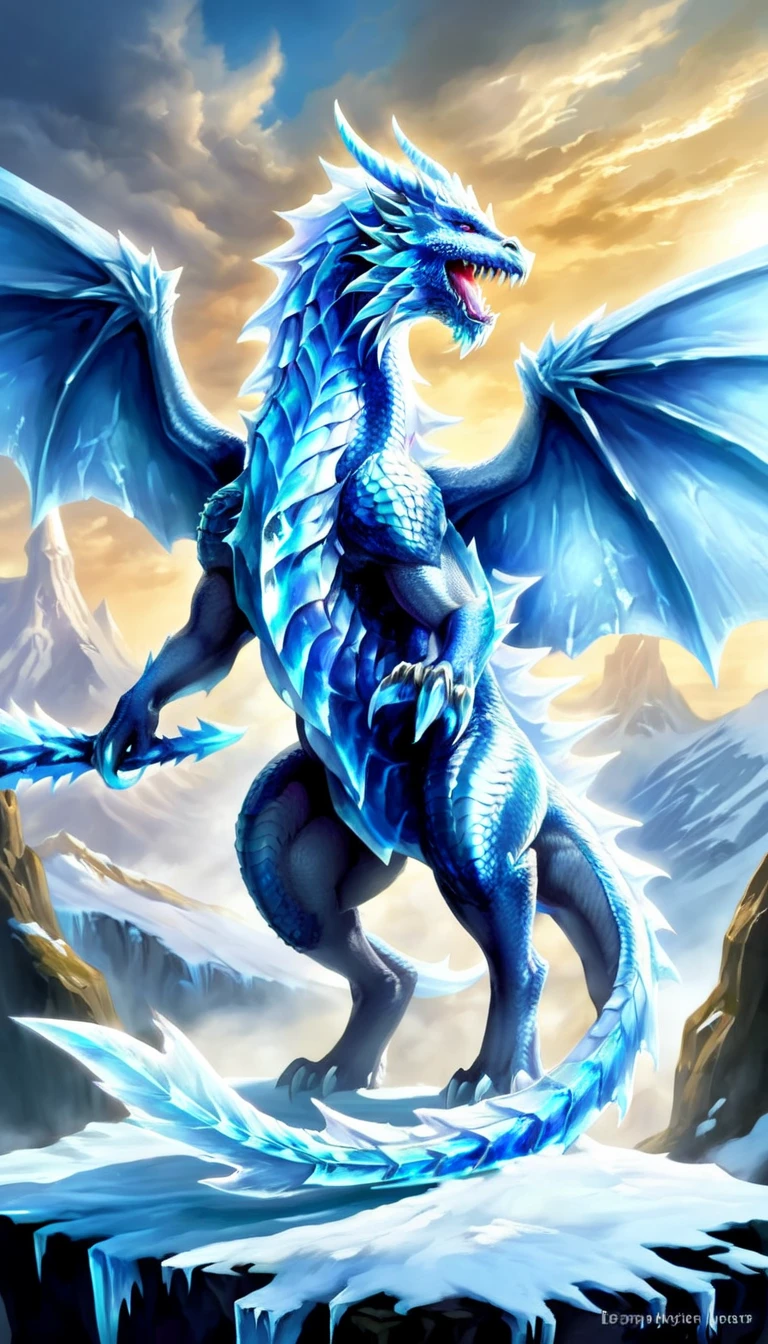 ethereal fantasy concept art of Ice dragon, hero view, action pose, beautiful extremely detailed piercing eyes, scenery, detailed background, masterpiece, best quality, high quality, absurdres <lora:ice_dragon_xl_v1:1> . magnificent, celestial, ethereal, painterly, epic, majestic, magical, fantasy art, cover art, dreamy