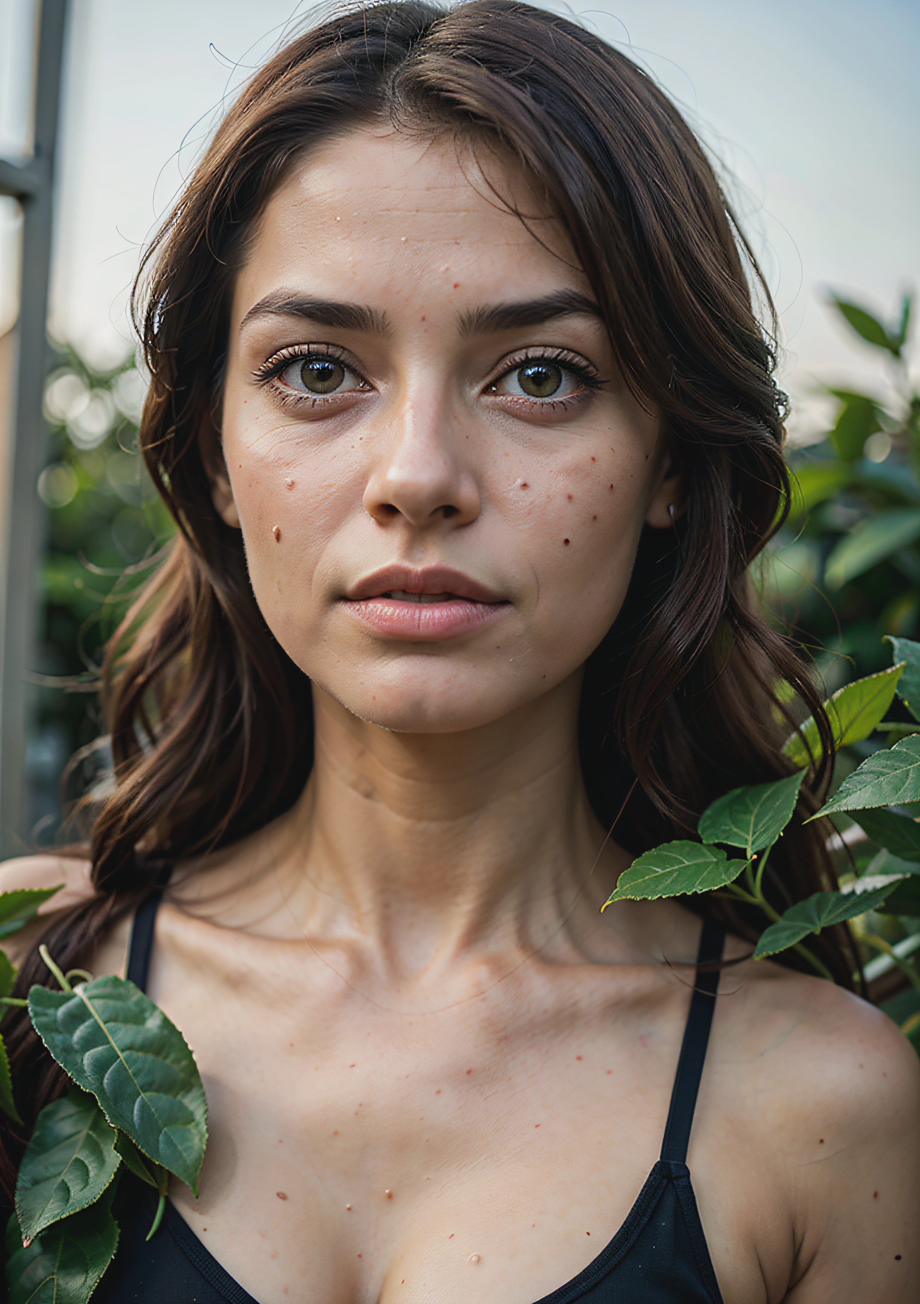 leaf, plant, potted_plant, vines, ivy, bamboo, seaweed, tanabata, jungle, solo, tanzaku, palm_leaf, branch, rain, grass, dappled_sunlight, lily_pad, (1girl), (hidrocor lenses, contacts, iris),8K,Best quality, masterpiece, ultra high res, (photorealistic:1.4), raw photo, (Authentic skin texture:1.3), (film grain:1.3), (selfie angle),1girl,beautiful detailed eyes and face,masterpiece, best quality,close-up,upper body,(Best Quality, Masterpiece:1.4), (Realism:1.2), (Realisitc:1.2), (Absurdres:1.2), (photorealistic:1.3), ( Very Big Eyes,beautiful detailed eyes, symmetric eyes),cowboy shot,dress,wings