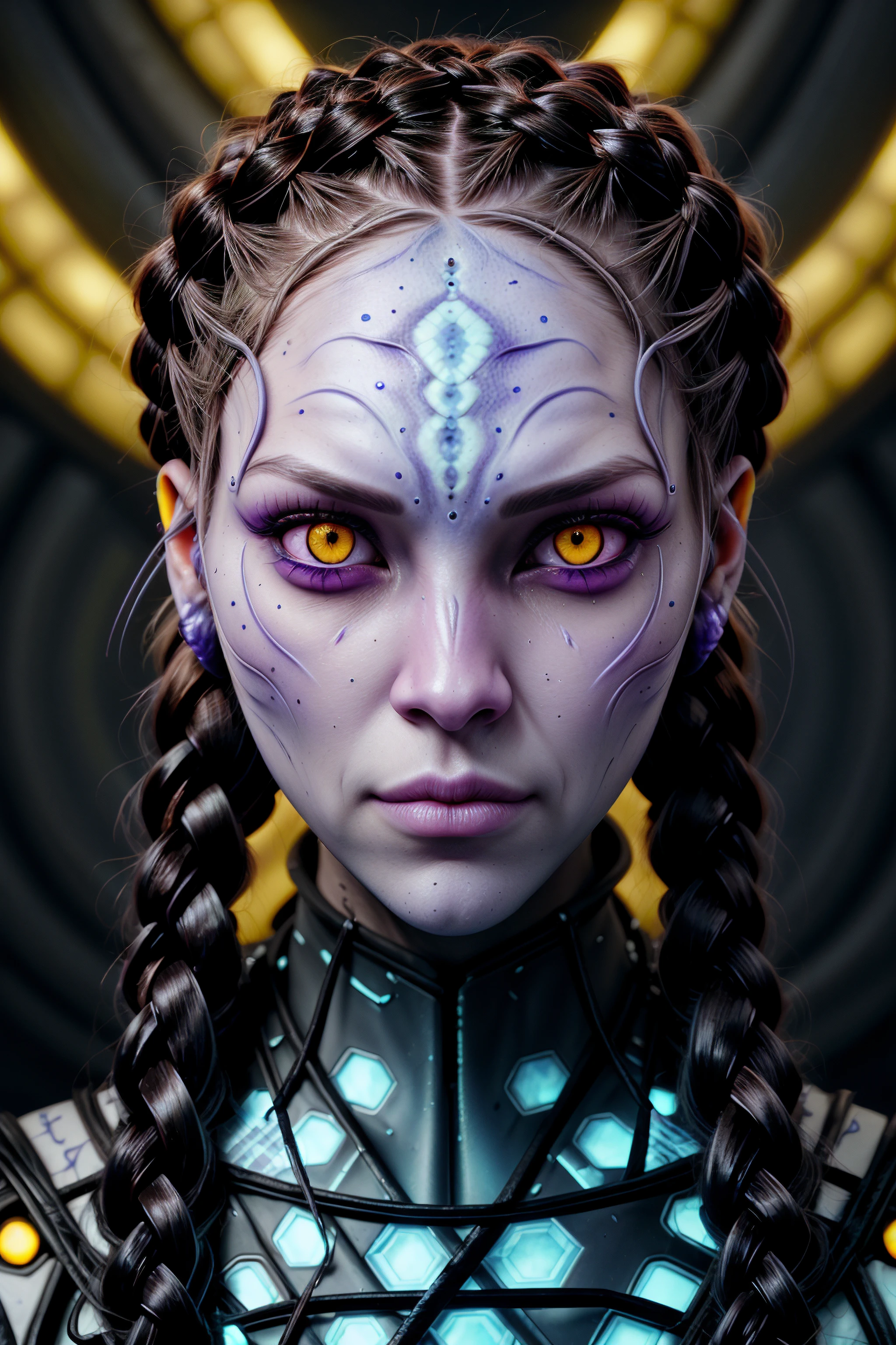 femalien,yellow eyes, braids,
face, close-up
<lora:FemAlien:0.8>