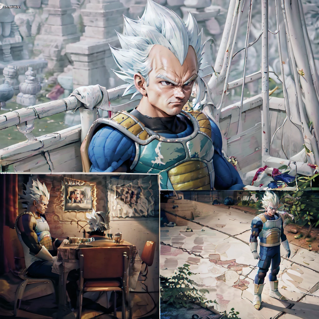 1boy, IncrsWaitingMeme, <lora:PabloEscobarWaitingMeme:1>, comic, vegeta, spiked hair, black eyes, armor, white gloves, <lora:Char_DragonBall_Vegeta:0.9>
