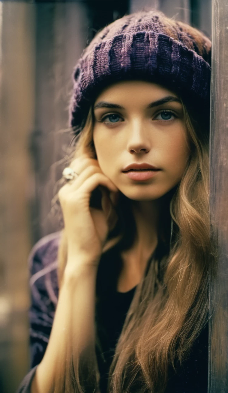 <lora:gabriellawilde_cap_xl_lora-000044:1> a photo of a beautiful woman, hi detail, sharp focus, perfect lighting, awesome, dslr, 4k high quality. extra detail, extra sharp, magical, perfect moment, natural skin, pores, film, film grain, flare, old film, discolored film, magazine paper, 35mm photo, grainy, vignette, vintage, Kodachrome, Lomography, stained, f1.2 50m