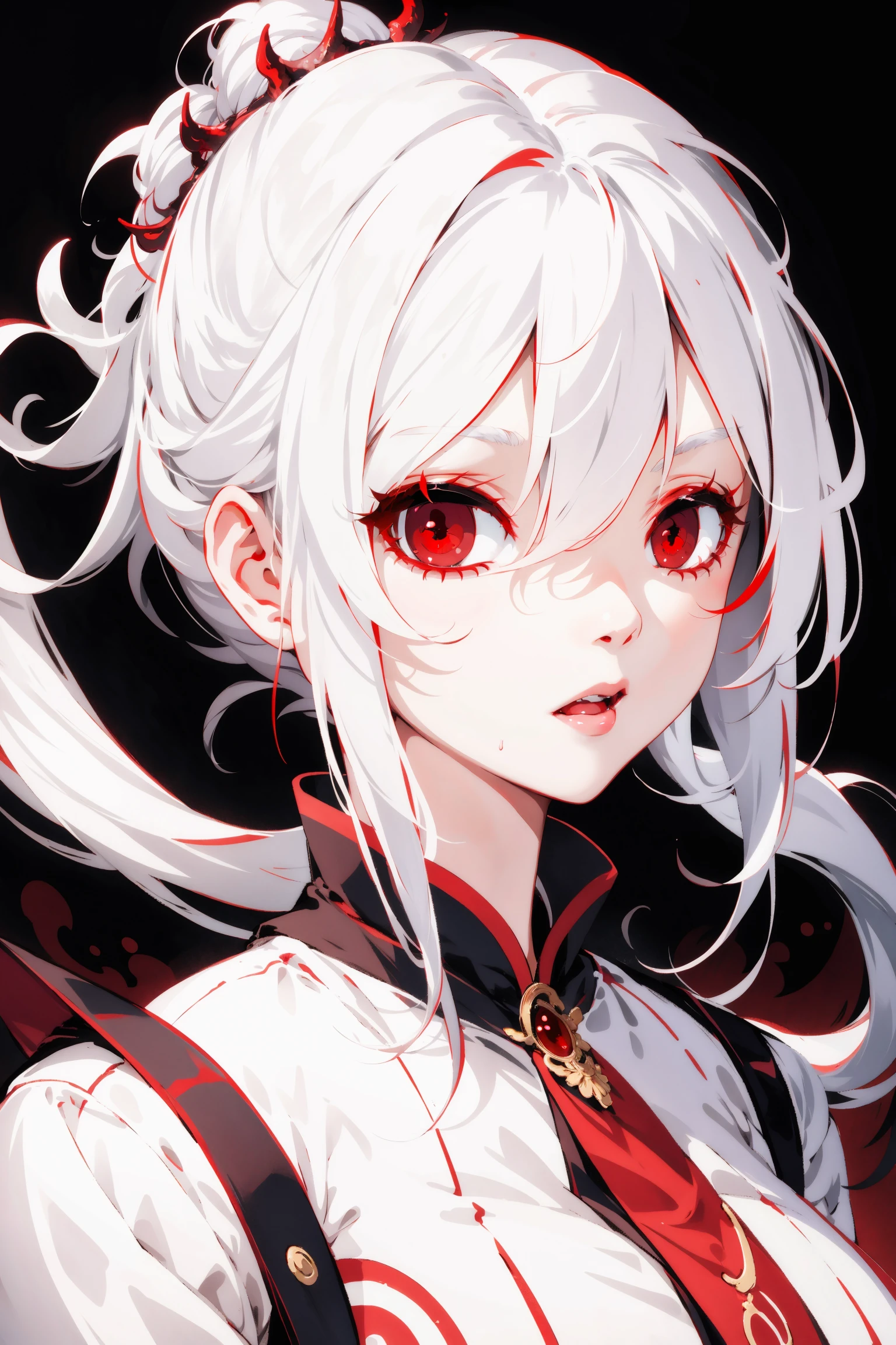 1girl, best quality, high resolution, white hair, red eyes,