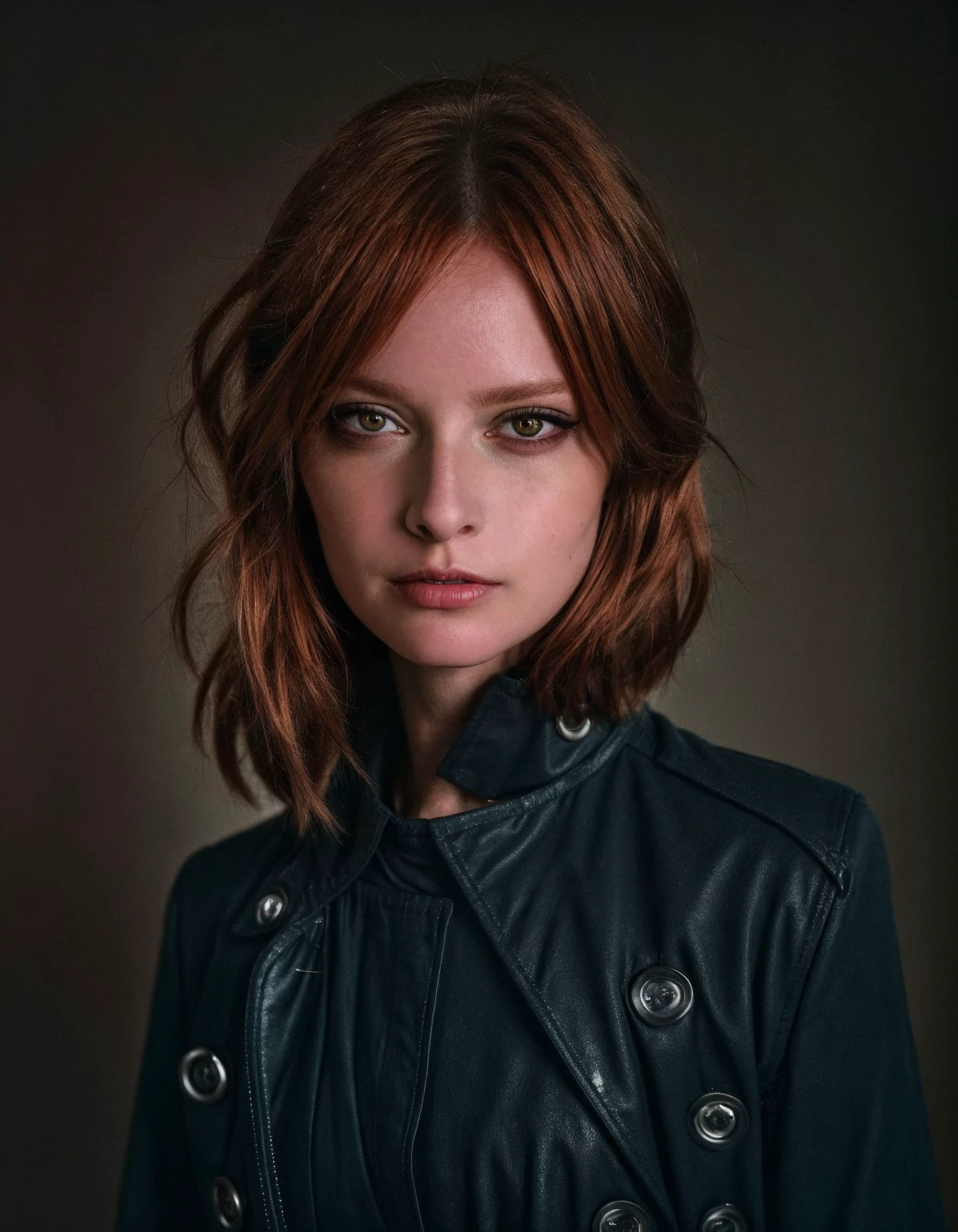 <lora:DollyDyson_SD15_v1.0-000006:1>
3/4 bodyshot, capture a striking DollyDyson with a bold, red hairstyle, posing against a contrasting, dark background wearing a gabardine long, belted trench coat. The woman should be positioned at a slightly diagonal angle, with her head tilted slightly to the side and her eyes looking directly at the camera. Use a Hasselblad H6D-100c camera with a 50mm lens, f/1.4 aperture, 1/200s shutter speed, and ISO 100. Pay close attention to the lighting, which should create a dramatic Chiaroscuro effect, highlighting the woman's face and hair. The photograph should exhibit sharp focus, 100MP resolution, and high res quality, making it a masterpiece. smirk
Hide