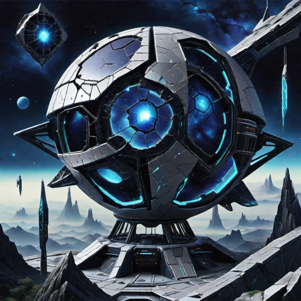 hyper detailed masterpiece, dynamic, awesome quality,DonMFr4ck7ur3dUnd3rw0rldXL orbital defense satellite network, rubber roofing roof,onyx stone,polycarbonate panels,quantum computing building brains, northern lights, pin spot lighting <lora:DonMFr4ck7ur3dUnd3rw0rldXL-000006:1>