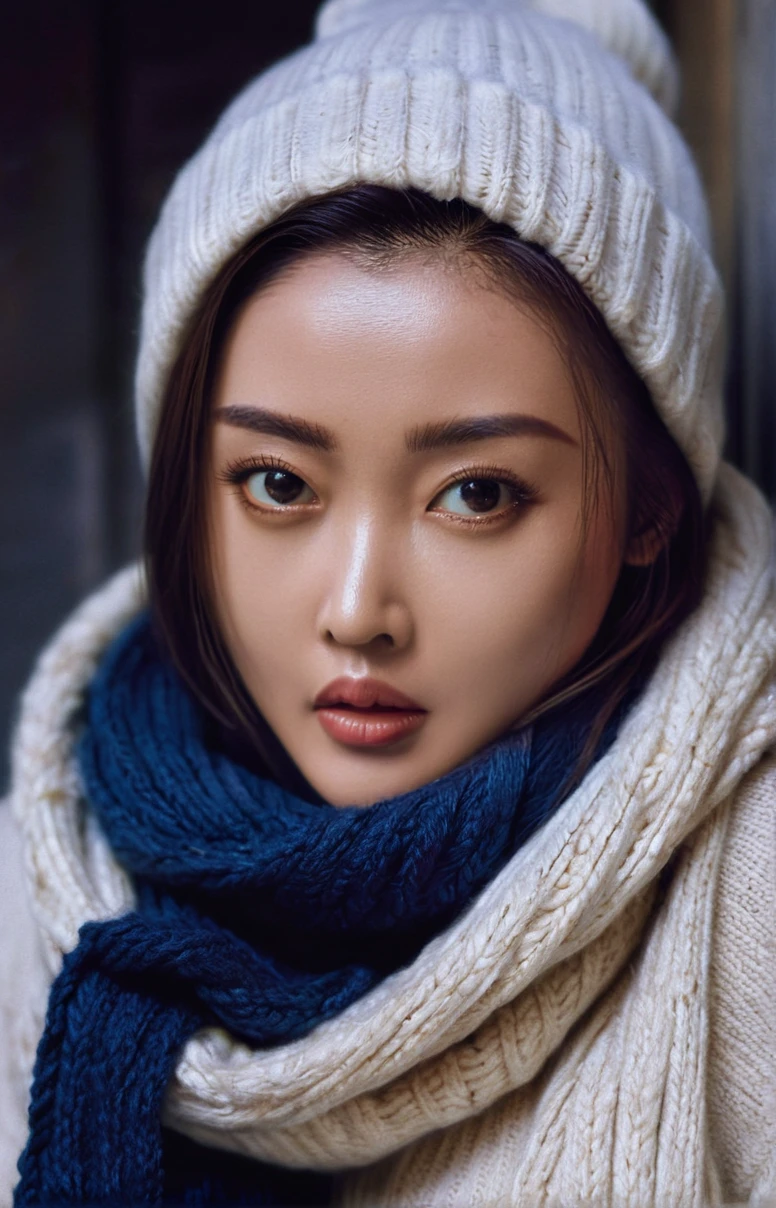 (masterpiece,best quality,ultra high res:1.2),(photo-realistic:1.3),(beautiful face,exquisite face,skin texture:1.1),(Chunky_knit_sweater:1.4),(Leather_leggings:1.3),(Oversized_scarf:1.2),
side_light,
<lora:zhangtianai_XL_0_:1>,zhangtianai,22yo,
1girl,portrait,face_focus,close-up,