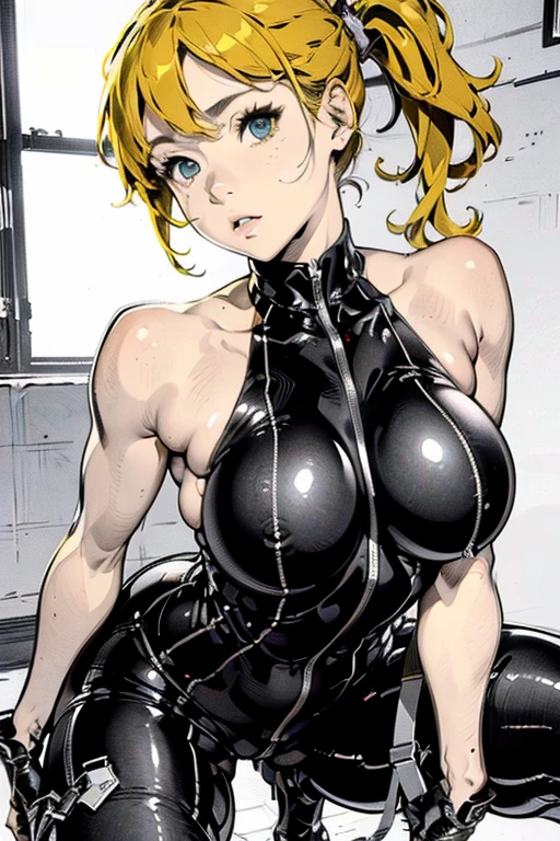 <lora:tegong-10:0.9>Golden hair, blue eyes,ponytail, Black tight fitting clothing,Back exposed((extremely realistic shading, masterpiece, extremely detailed, photorealistic))narrow waist,,perfect body, lean body,