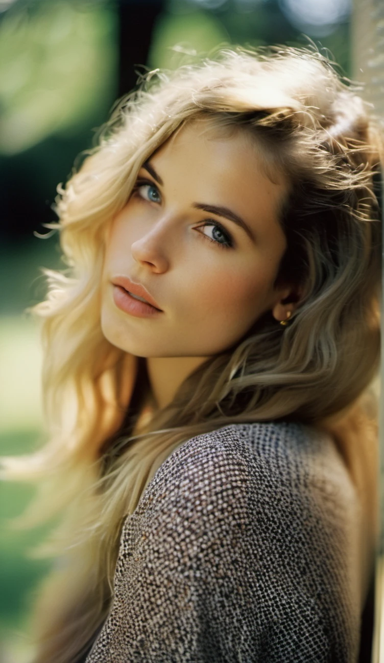 <lora:gabriellawilde_cap_xl_lora-000044:1> a photo of a beautiful woman, hi detail, sharp focus, perfect lighting, awesome, dslr, 4k high quality. extra detail, extra sharp, magical, perfect moment, natural skin, pores, film, film grain, flare, old film, discolored film, magazine paper, 35mm photo, grainy, vignette, vintage, Kodachrome, Lomography, stained, f1.2 50m